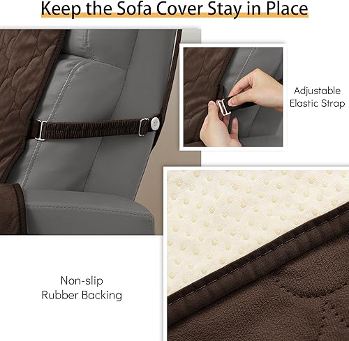 Miniatura 3 de CHHKON Fundas de sofá de terciopelo impermeables para perros, parte inferior antideslizante, protector de muebles de mascotas con correas elásticas