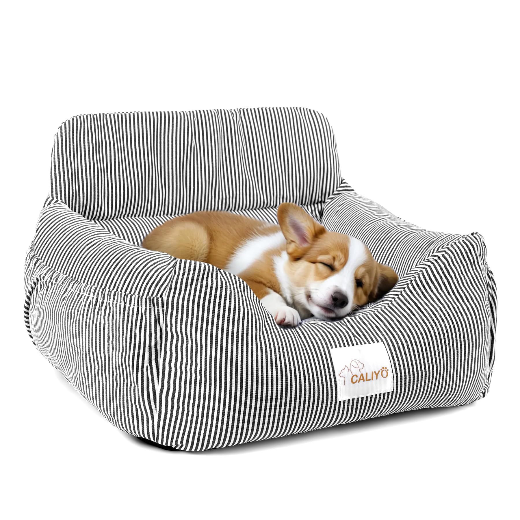CALIYO Hundeautositz mit Stabiler Basis & Sicherheitsgurt | Hundesitz Auto für Kleine bis 10 kg | Memory Foam-Sitzauflage | Wasserdichter, Abwaschbarer Hundekorb mit Aufbewahrungstasche (Schwarz/Weiß)