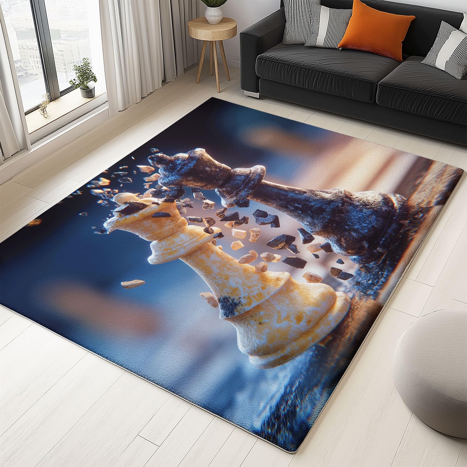 Generisch Dywan – 120 x 180 cm, dla chłopców i dziewczynek, antypoślizgowy, nadaje się do prania, ultra miękki, dywan z niskim runem, do salonu, sypialni, pokoju dziecięcego, figurki szachowe 3D