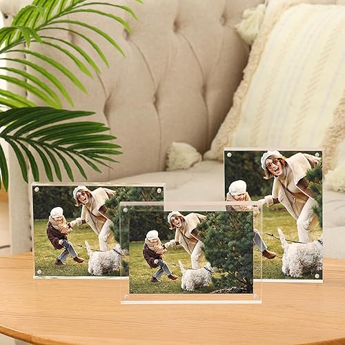 Miniatura 6 de Fixwal Marcos acrílicos de 5 x 7 pulgadas, juego de 3 unidades, marcos magnéticos, de cristal, números de mesa de boda, sin marco, para exhibición