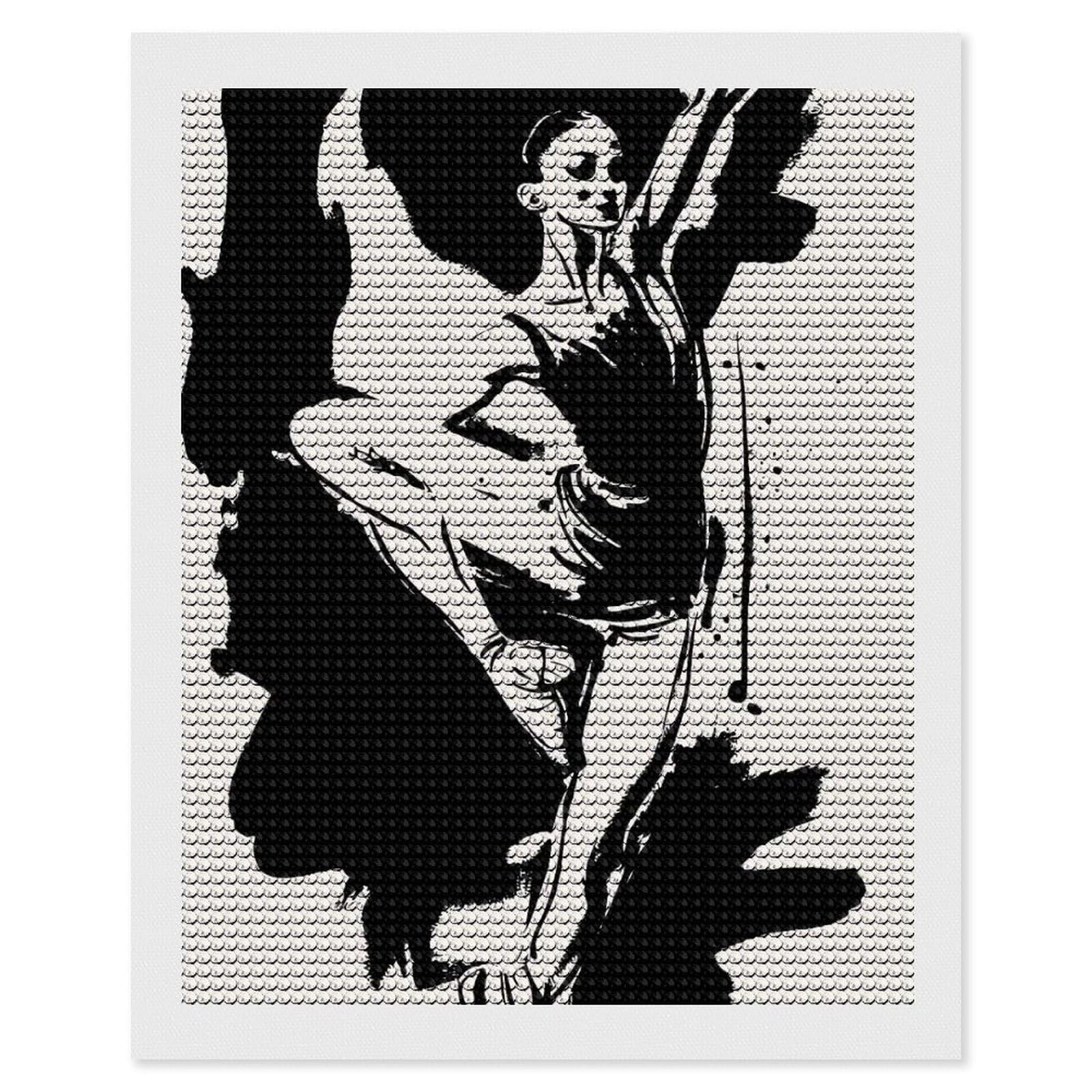 Junmoney Black and White Ballerina Diamond Painting Canvas Kit 16"x20", Leisure Activity, Aesthetic Room Decor, with Tool Kit, DIY, Gift