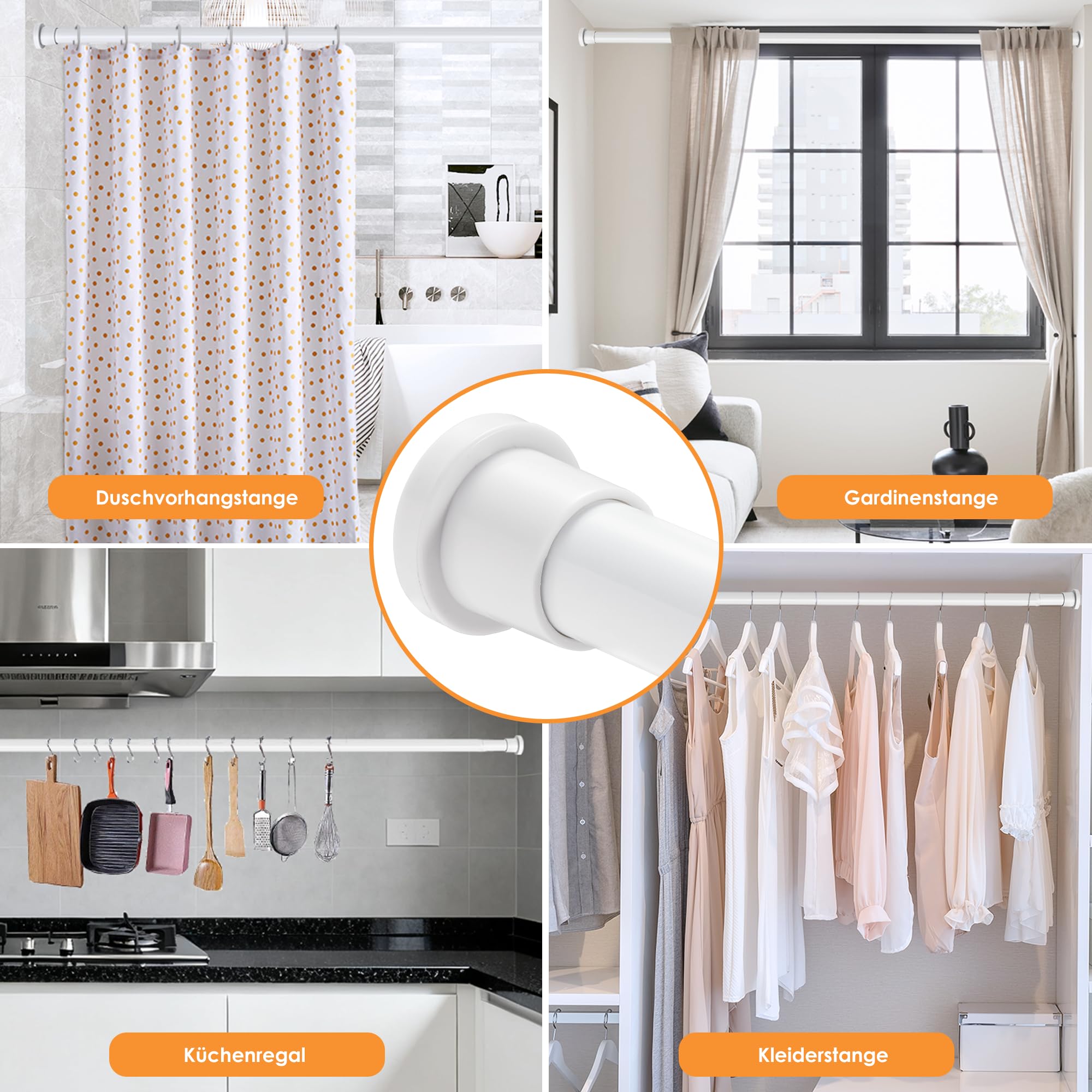 Bastone per Tenda da Doccia per Bagno 73-194cm, Palo per Tenda da Doccia Antiruggine per Negozio di Abbigliamento, Spazio Privato, Bianco