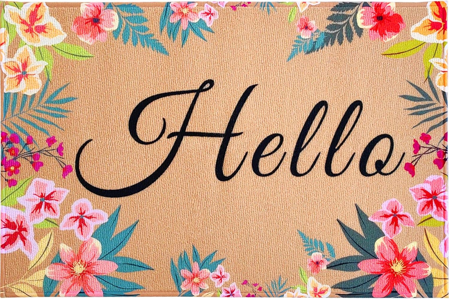JUNCUIK Floral Hello Door Mat, Spring Summer Mats