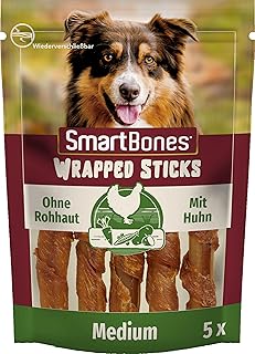SmartBones Chicken Wrapped Sticks Medium - Hundesnack mit Huhn für mittelgroße Hunde, Kaustangen mit weicher Textur, ohne Rohhaut, 5 Stück product image