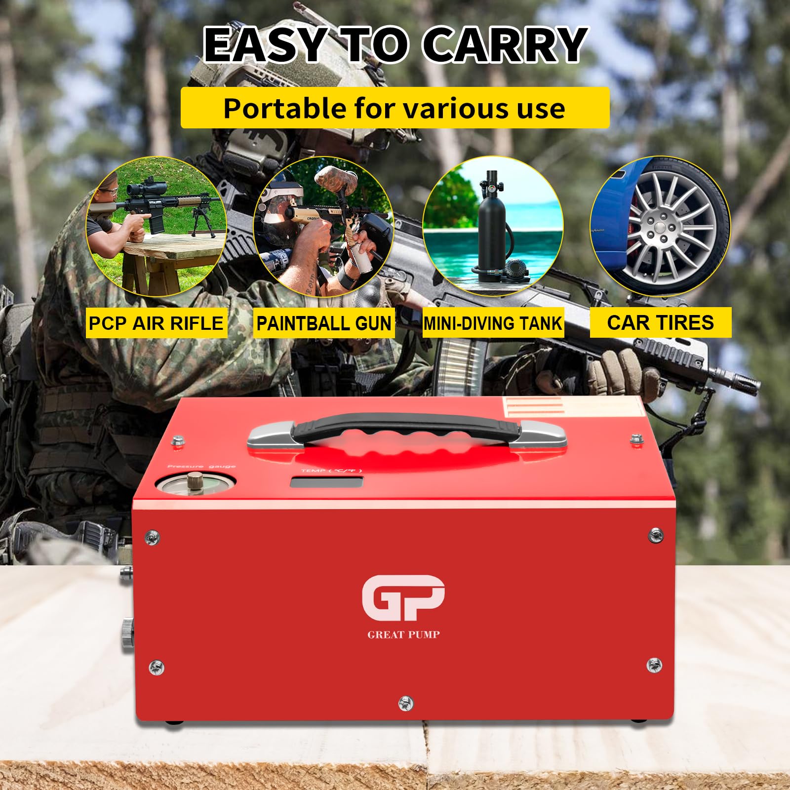 TUXING PCP Luftkompressor, 4500Psi/30Mpa/300Bar ölfreier kleiner tragbarer Luftgewehrkompressor, Hochdruck PCP Gewehr/Pistole und Paintball Tank Luftpumpe 220V AC oder 12V