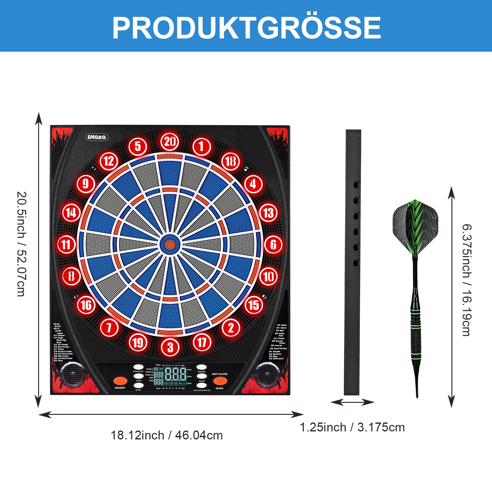 Elektronische Dartscheibe, elektrische Dartscheibe für Erwachsene, Zwei Lautsprecher mit automatischer Sprachansage, High-Definition-LCD-Display, inklusive 12 Soft-Tip-Darts