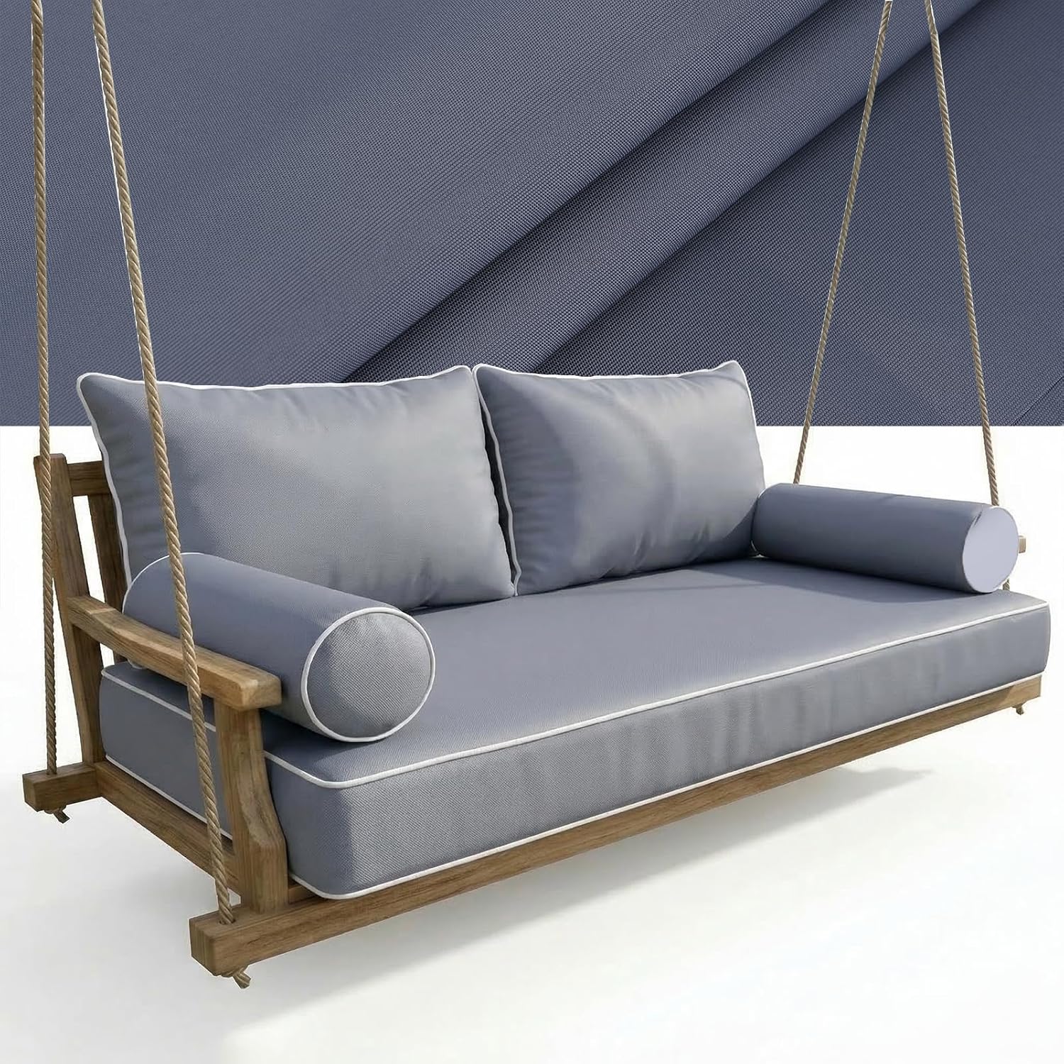 |Cover ONLY| Outdoor Style Daybed Cushion Cover Set, Water-Resistant Twin Triple with Piped Edges Swing Mattress Bolster Pillow Fitted Sheet Cover, Sliver Gray