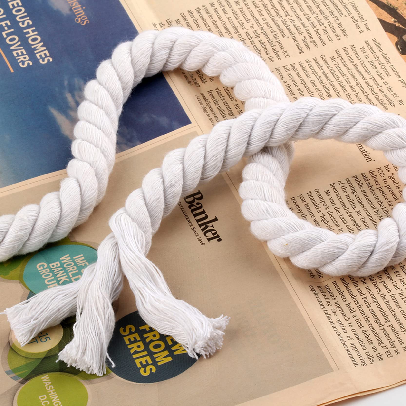 Cuerda de macramé de 65 pies 20 m, cuerda de algodón natural suave torcida de 3 hilos de diámetro 10 12 15 20 mm, cuerda de algodón gruesa para macramé, tejido de bricolaje, manualidades,