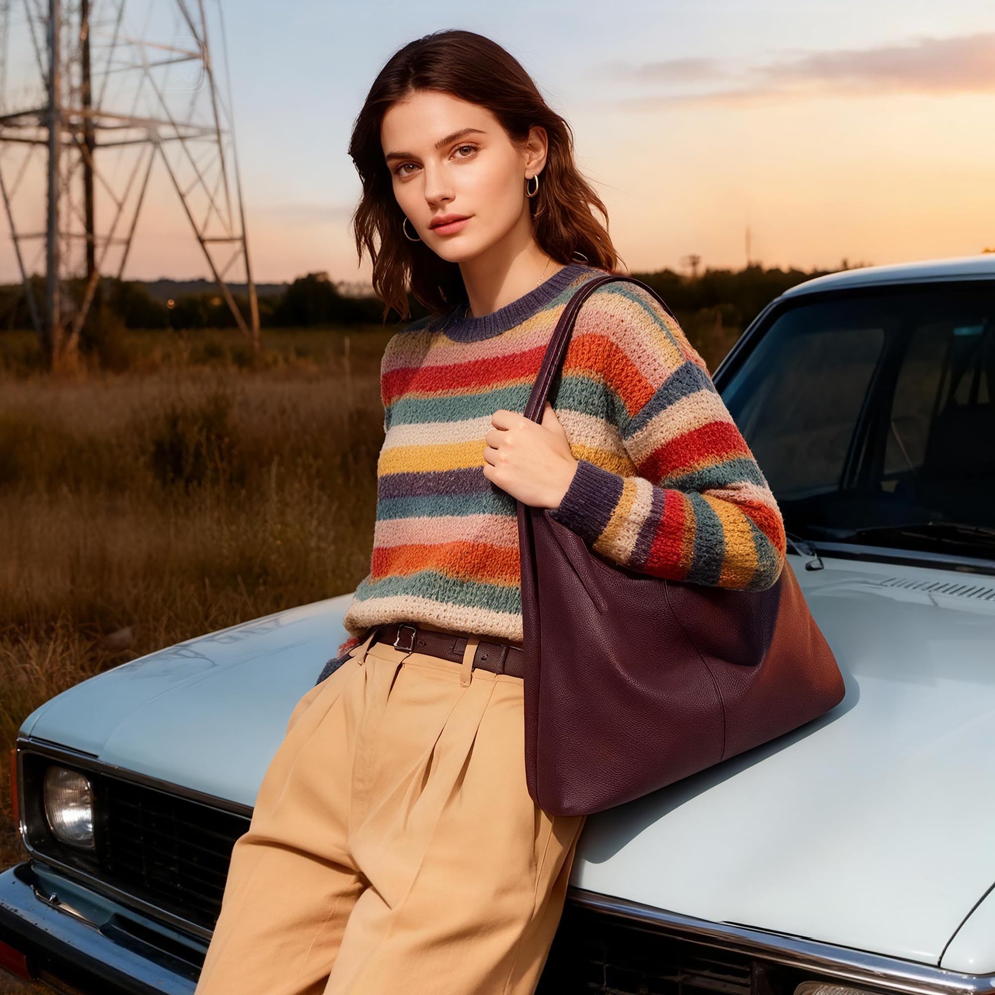 befen Bolsos Hobo de Piel Auténtica para Mujer, Bolso de Mano y Hombro de Primera Calidad con Lazo de Borlas