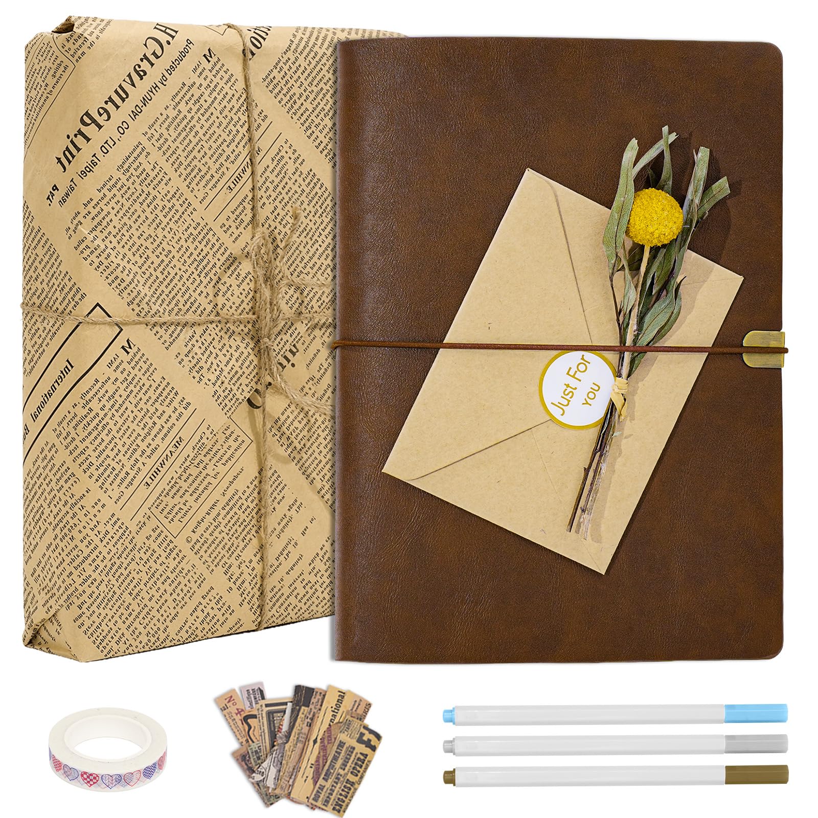 Vienrose Album Fotografico Scrapbooking Kit Fai da Te, con Copertina in Similpelle, 30 Fogli, 60 Pagine, Carta Kraft, Set di Accessori Vintage per Notebook per Matrimoni, Anniversari (Marrone)