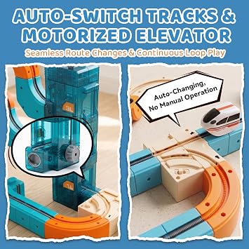 Train Sets, DIY Modular Cube Track Set, Auto Elevator & Track Switch