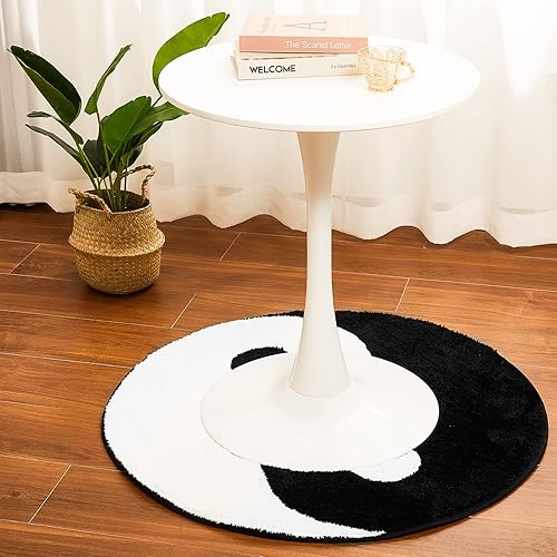Miniatura 6 de Fabbay Ying Yang - Alfombra redonda lavable clásica con signo de paz para el hogar, sala de estar, dormitorio, blanco y negro, 35 pulgadas