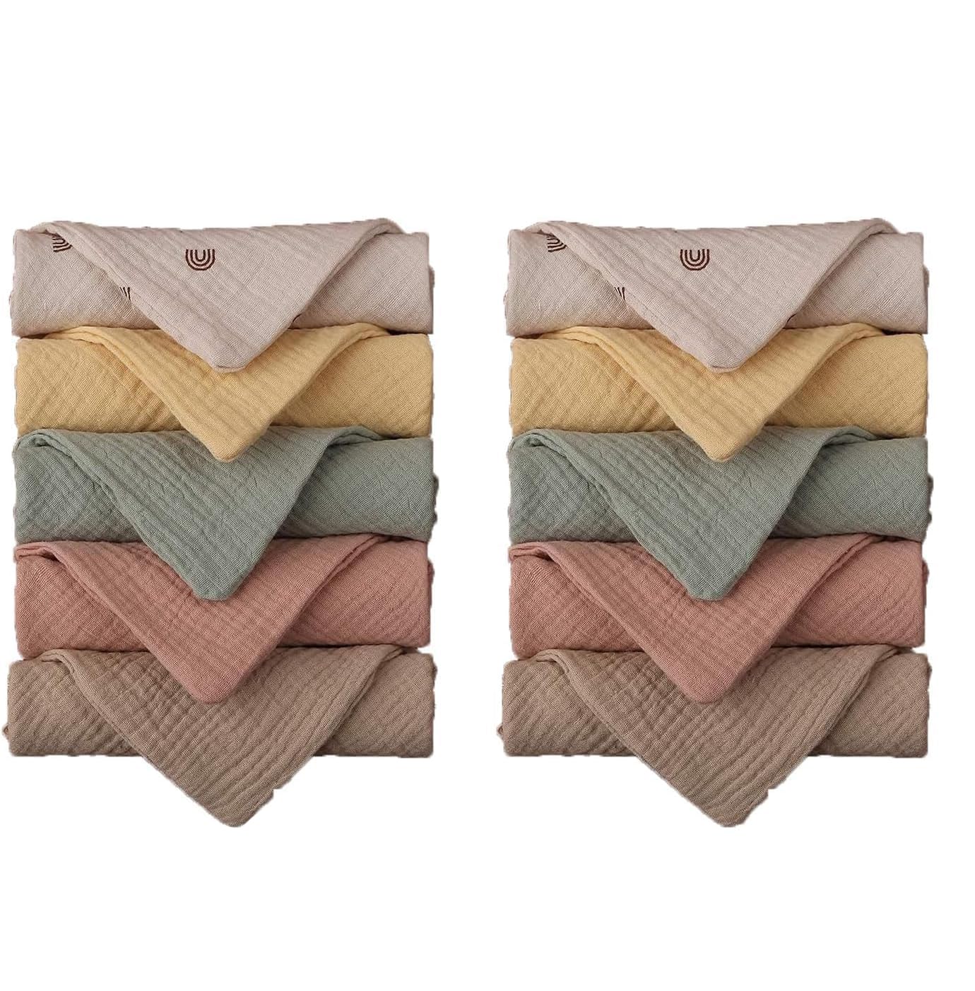 10 Pack Muselinas Bebe Algodon 25x25 cm, Algodón Super Absorbentes Suave y Transpirable Gasas Toallas de Muselinas Suaves Bebe muselinas Algodon para recién Nacidos bebés(Color Aleatorio)