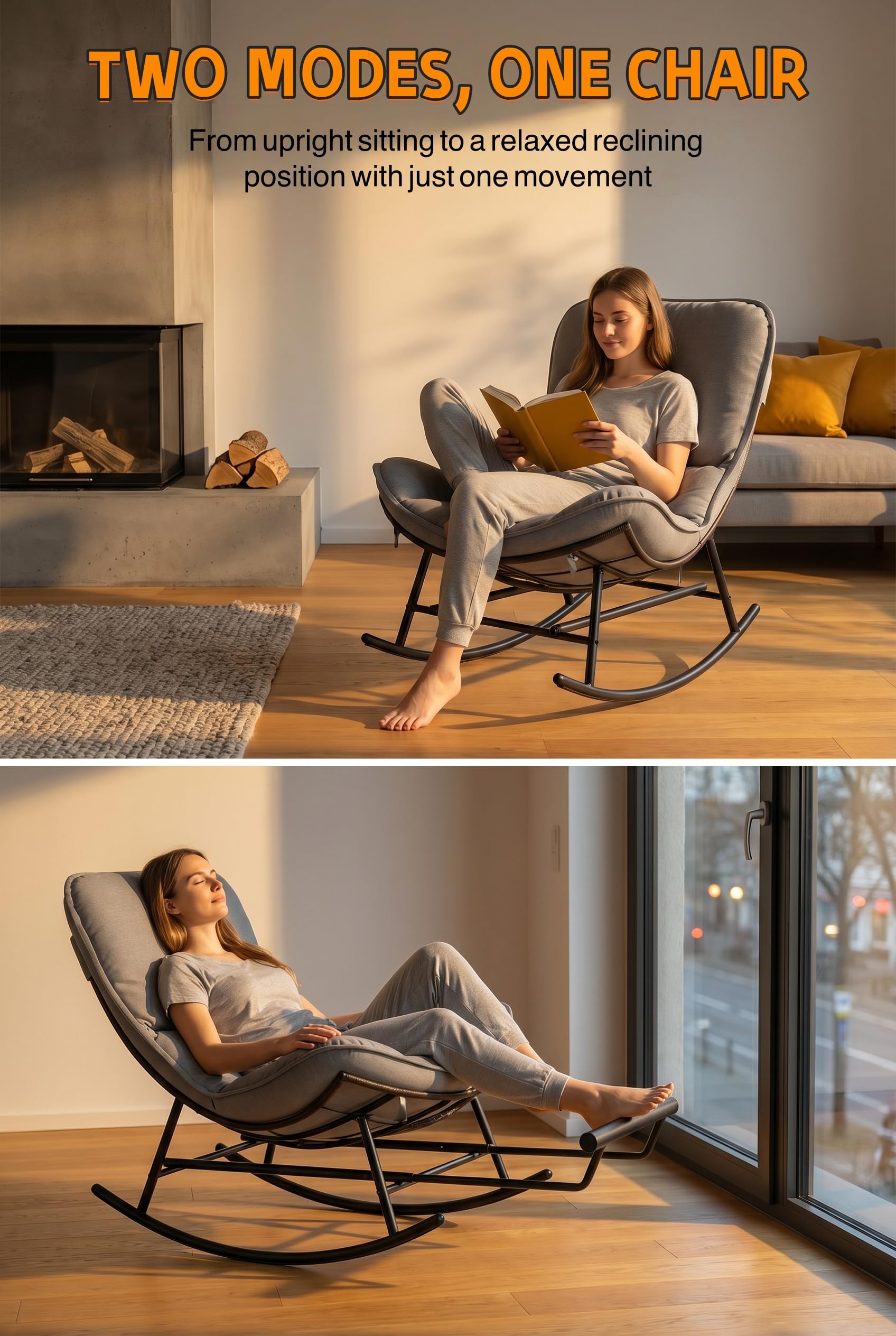 Mecedora con Extensible Reposapiés & Cojín Extraíble, Sillón Mecedora Relax Ergonómico, Carga 200KG Extragrande, Rocking Chair Ratán Resistente Intemperie para Interior y Exterior, Jardín, Salón