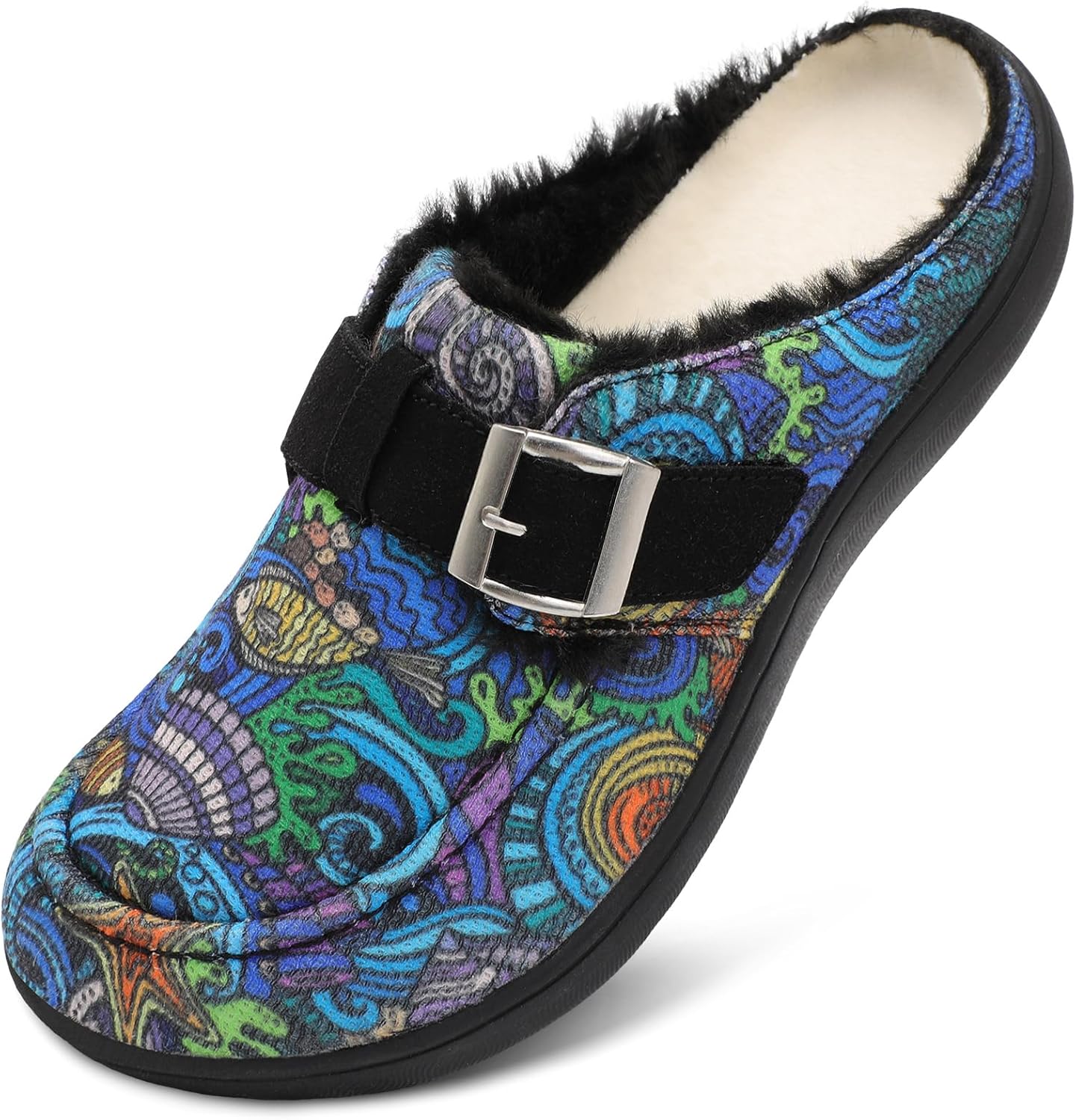JOINFREE Womens Fuzzy Slippers Cozy Wide Mules Adjustable Diabetic Slippers Warm Memory Foam House Clogs Slipper Indoor Outdoor Potato Shoes for Edema Swollen Feet