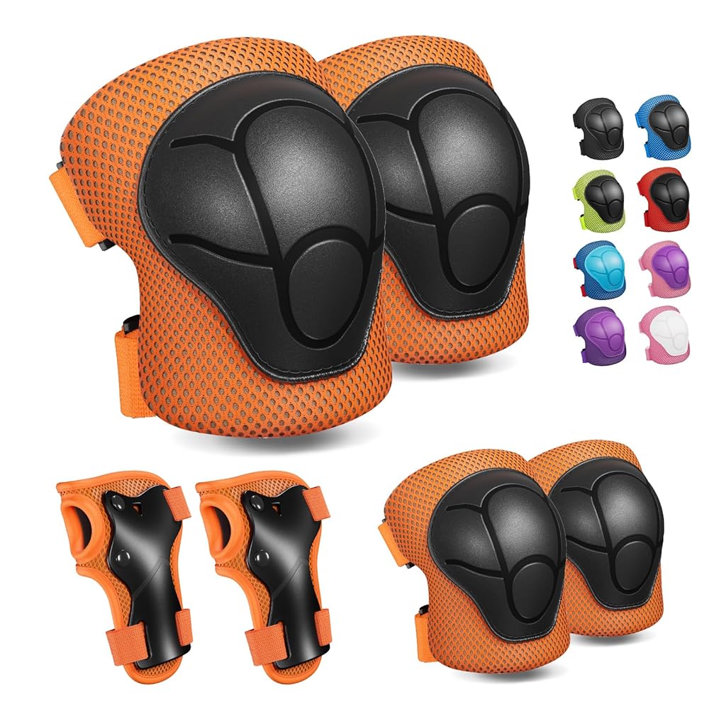 Knee Pads for Kids Knee Pads and Elbow Pads Toddler Protective Gear Set Kids Elbow Pads and Knee Pads for Girls Boys with Wrist Guards 3 in 1 for Skating Cycling Bike Rollerblading Scooter-Orange M