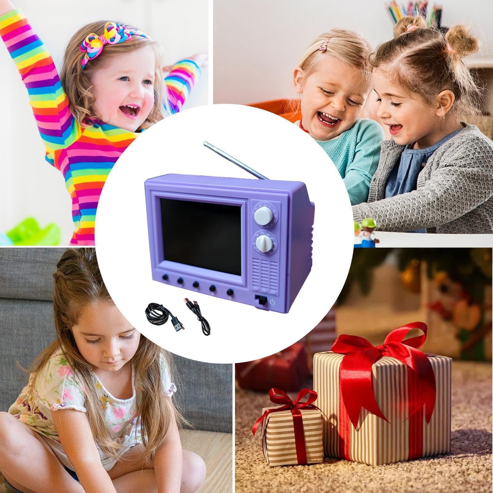 Telewizor | Retro z małym ekranem 720p i 8 GB Pamięci | z uchwytem na słuchawki z kieszonkowym telewizorem, do domu, kuchni, biura, sypialni, szafy, biurka, regału, domu Lalki