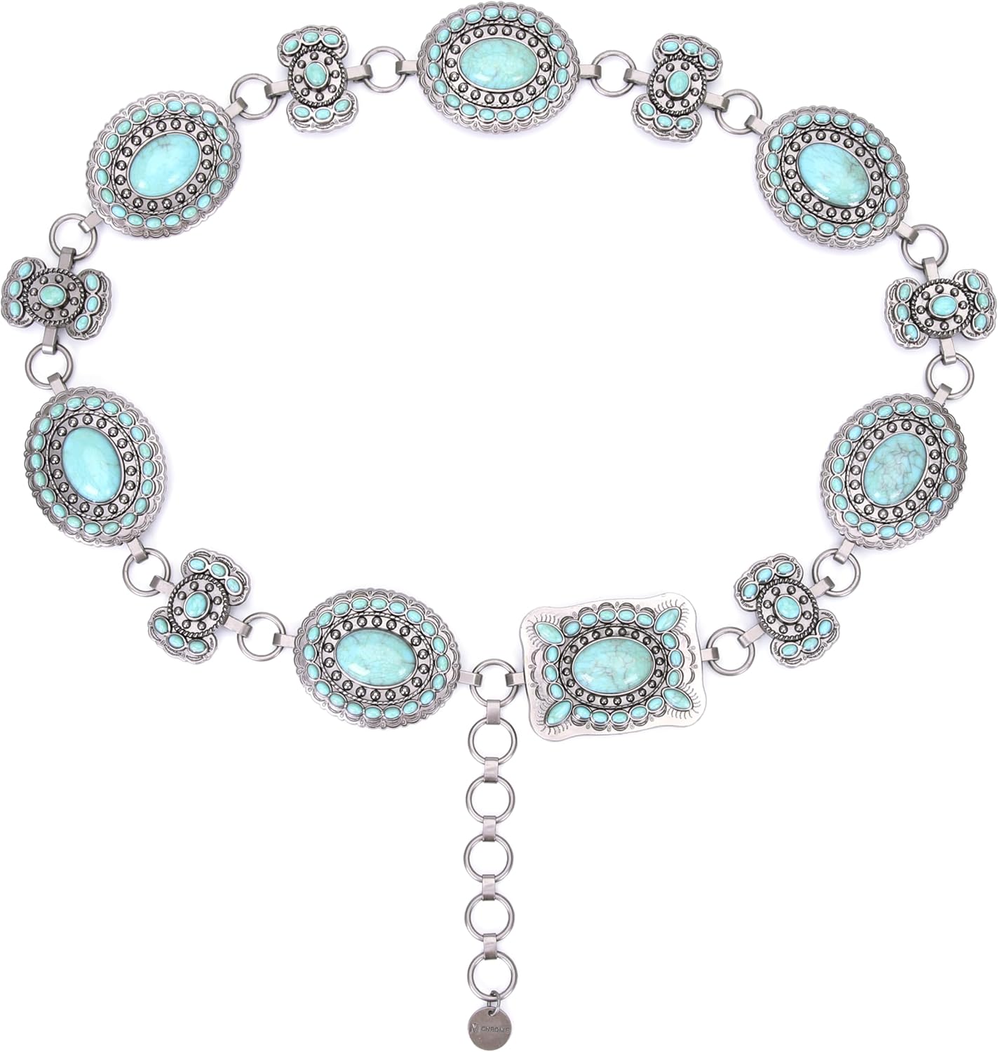 CNBOME Women's Western Cowgirl Concho Belt Turquoise Stone Metal Chain