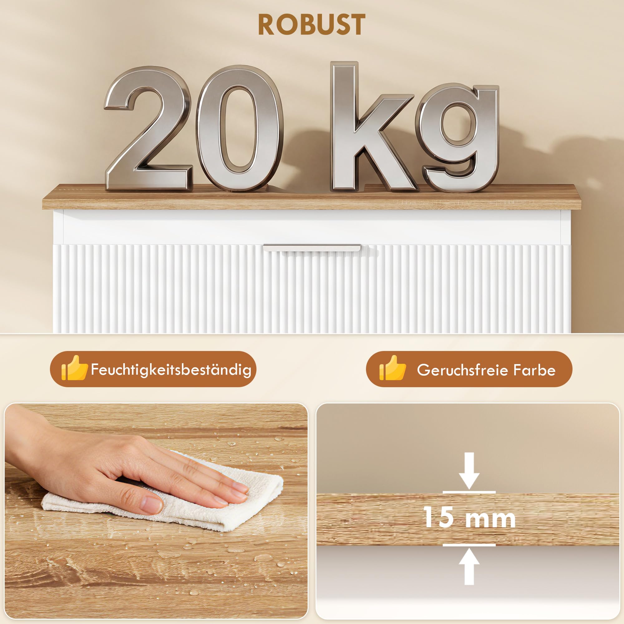 HOMCOM Waschbeckenunterschrank Zwei Schubladen 80x40x60cm Weiß+Natur