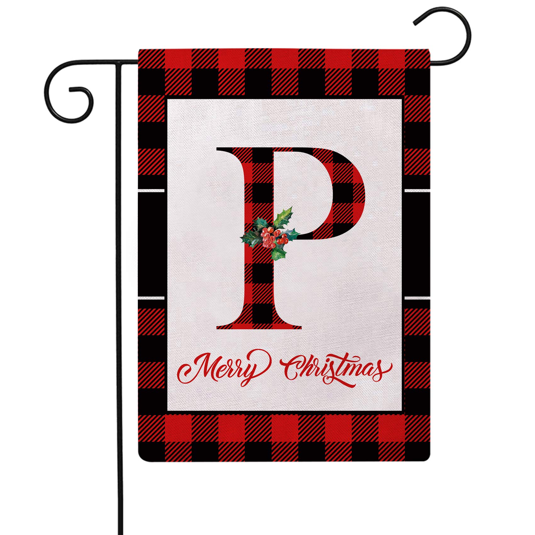 Bauernhaus Karo Weihnachtsgartenflagge Mit Monogramm P – Doppelseitig, Rot/schwarz, 32,5x45,7 Cm – Perfekt Für Haus, Garten & Terrasse