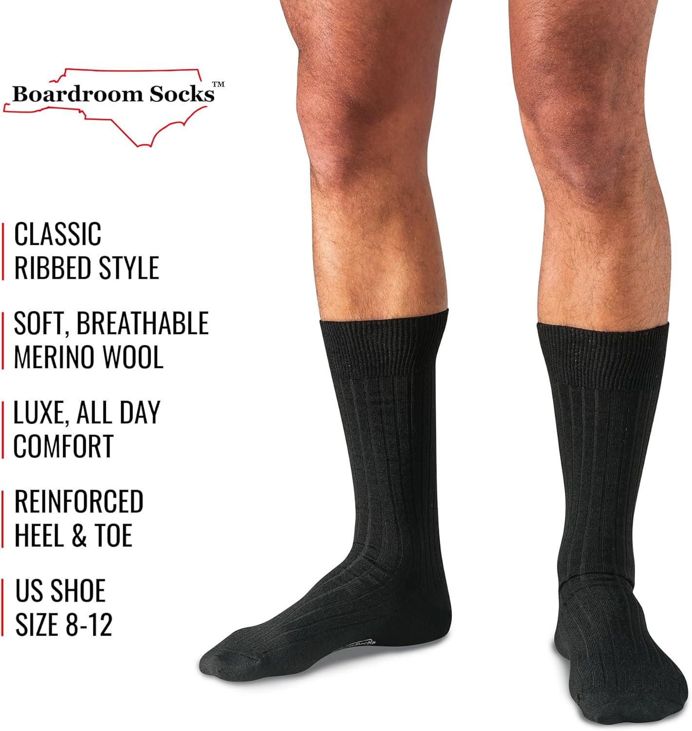 BoardroomSocks Merino Wool Mid-Calf Dress Socks for Men, Ribbed Dress Socks - Image 4