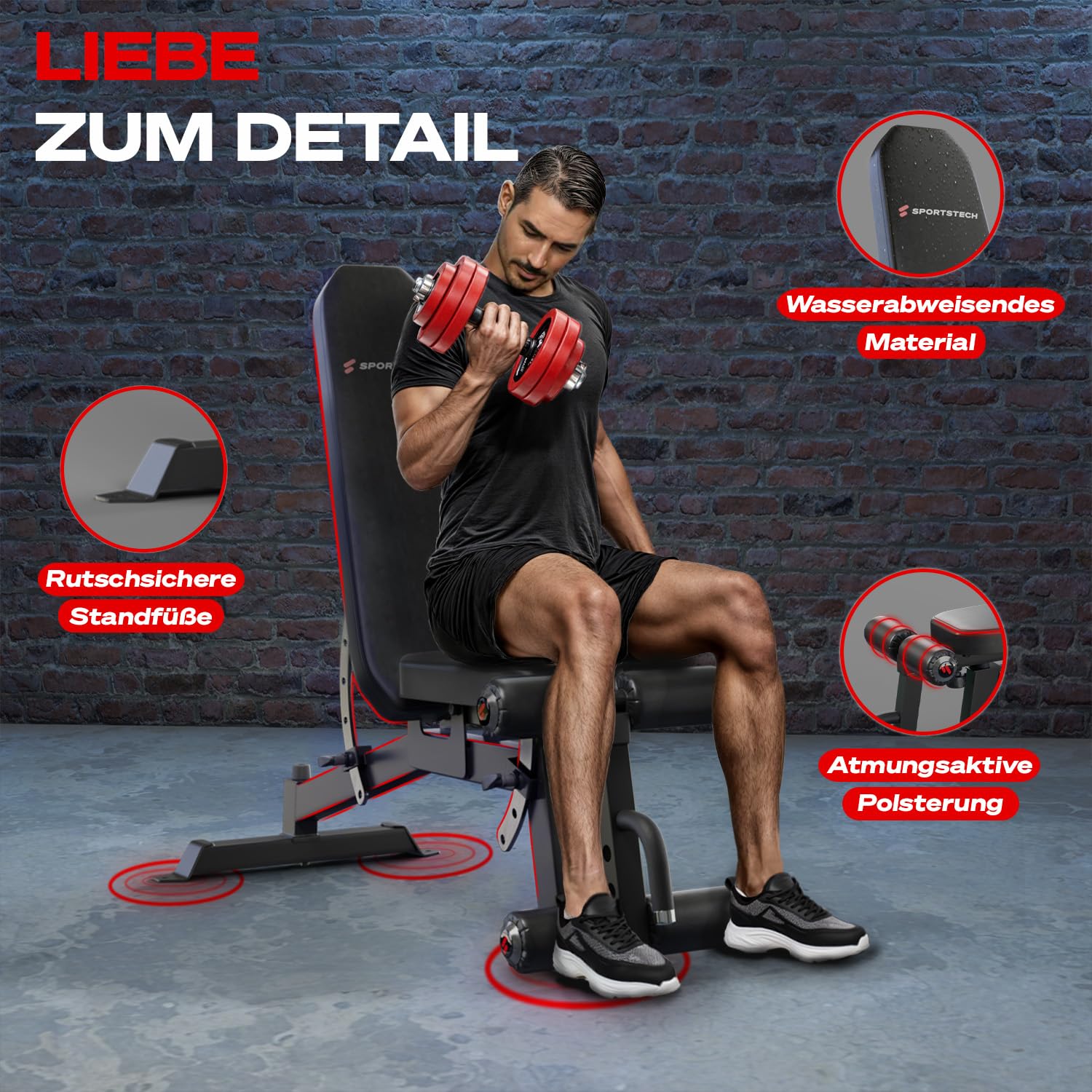 Sportstech Hantelbank BRT700 für Zuhause, 21in1 Schrägbank & Flachbank mit Bankdrücken, 360 kg Belastung, Rückentrainer, bench press, Krafttraining, Ganzkörper, Home Gym, Multifunktionsbank