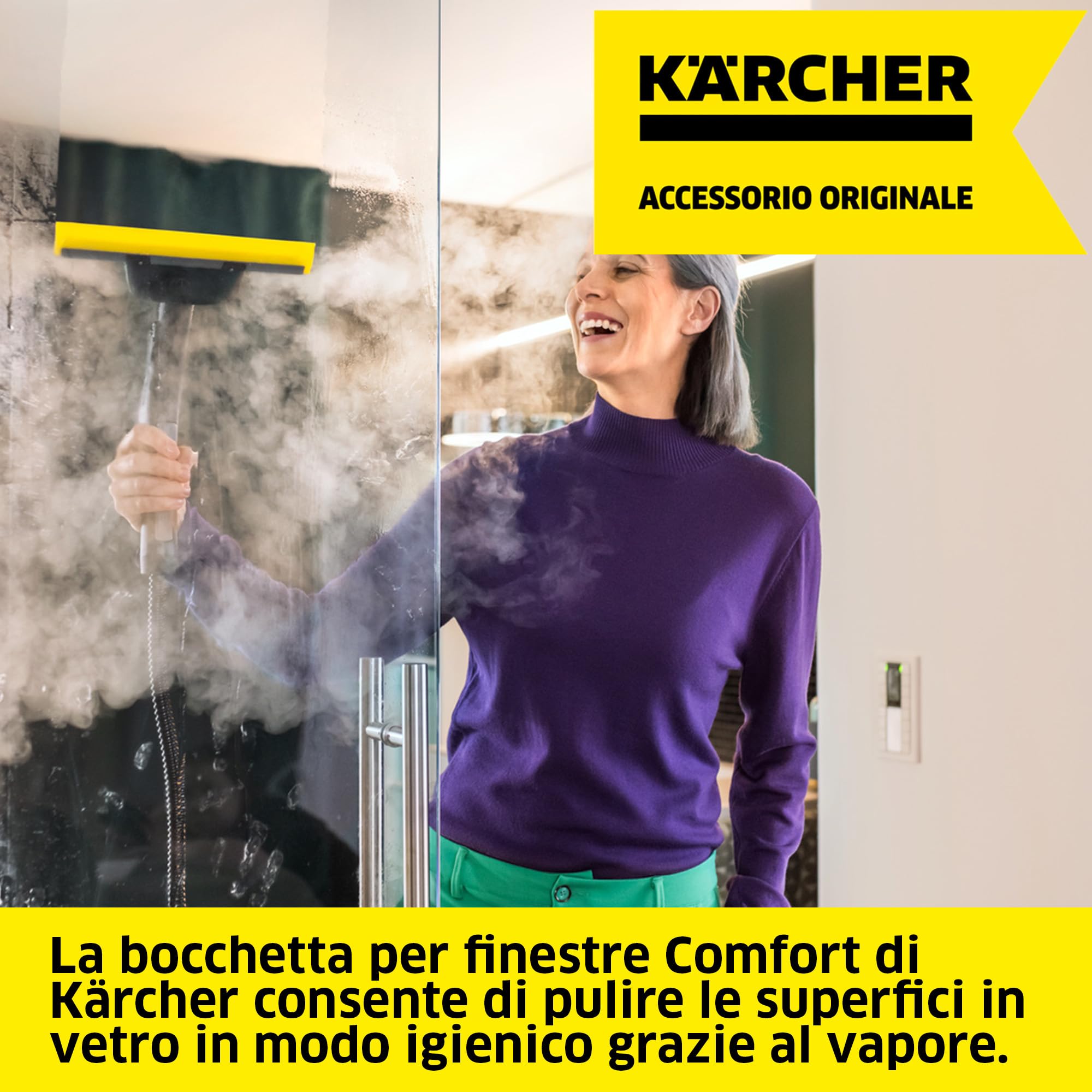 KÄRCHER bocchetta per finestre Comfort con lama tergivetro lunga e flessibile in gomma per una pulizia igienizzante dei vetri, accessorio originale per i pulitori a vapore Kärcher