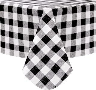MODMATE Vinyl Tablecloth with Flannel Backing for 6 Foot Rectangle Tables 60 x 84, Plastic Black and White Gingham Waterproof Checkered Buffalo Plaid Table Cloth for Outdoor Picnic Party and Camping
