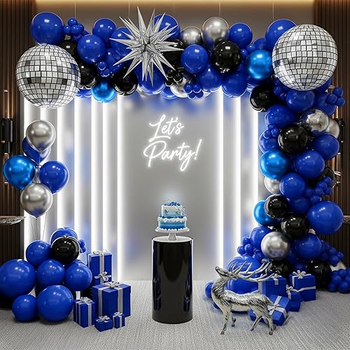 Kit de guirnalda de globos azul real y plateado, con globos de aluminio de bola de discoteca 4D de estrella para hombres, cumpleaños de 30 años, día