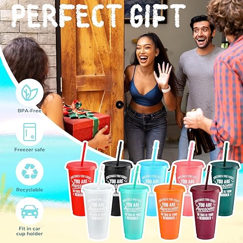 Miniatura 7 de Inbagi Paquete de 36 vasos de plástico de 24 onzas con tapas y pajita, regalos de agradecimiento para empleados, profesores, compañeros de trabajo,