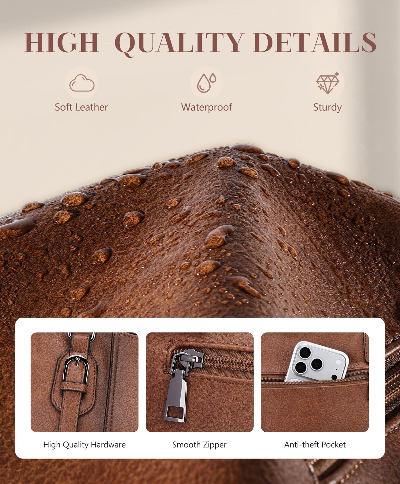 VASCHY Handtasche für Dame, Vegan Leder Hobo Taschen Top Griff Satchel Schulter Frauen Geldbörse Handtasche Geldbörse mit Crossbody Gitarrengurt