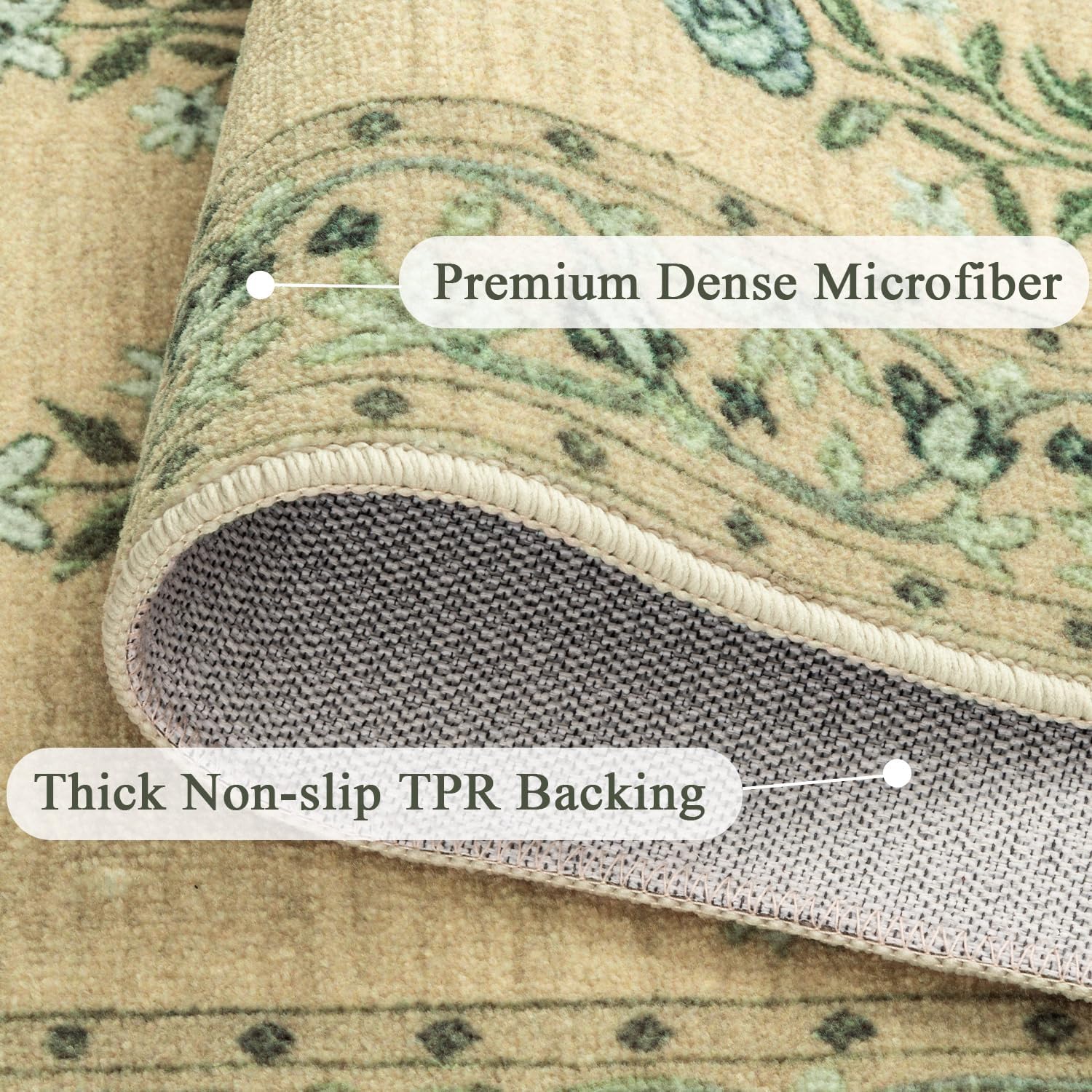 BSICPRO Large Kitchen Rugs Non Slip Washable, 30" x 95" Long Wide Kitchen Mats for Floor, Retro Vintage Floral Runner for Sink Kitchen Laundry Hallway Decor, Beige