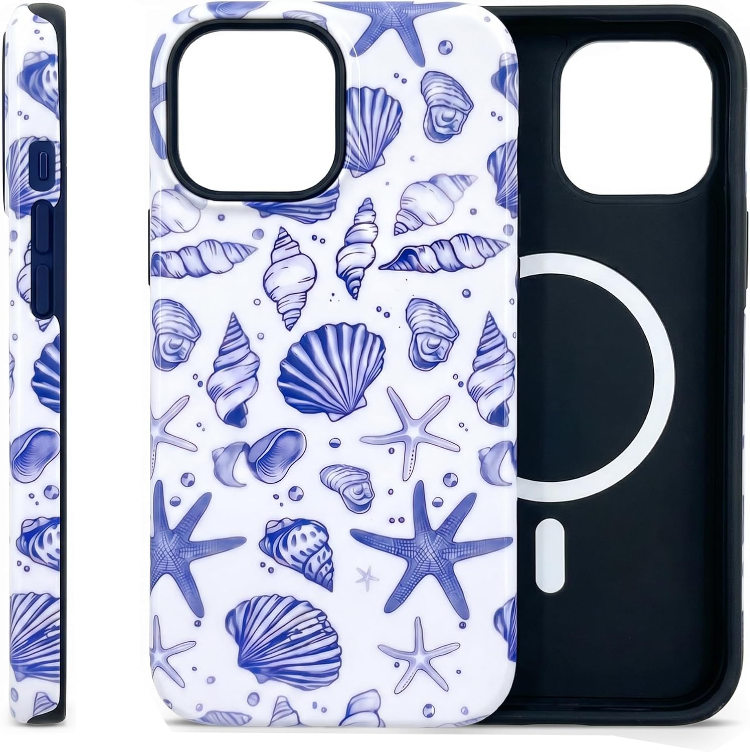 Compatible for iPhone 13 Case, Coastal Beach Summer Blue Ocean Seashell Aesthetic Protective Phone Case (for iPhone 13), RUI-97A-A