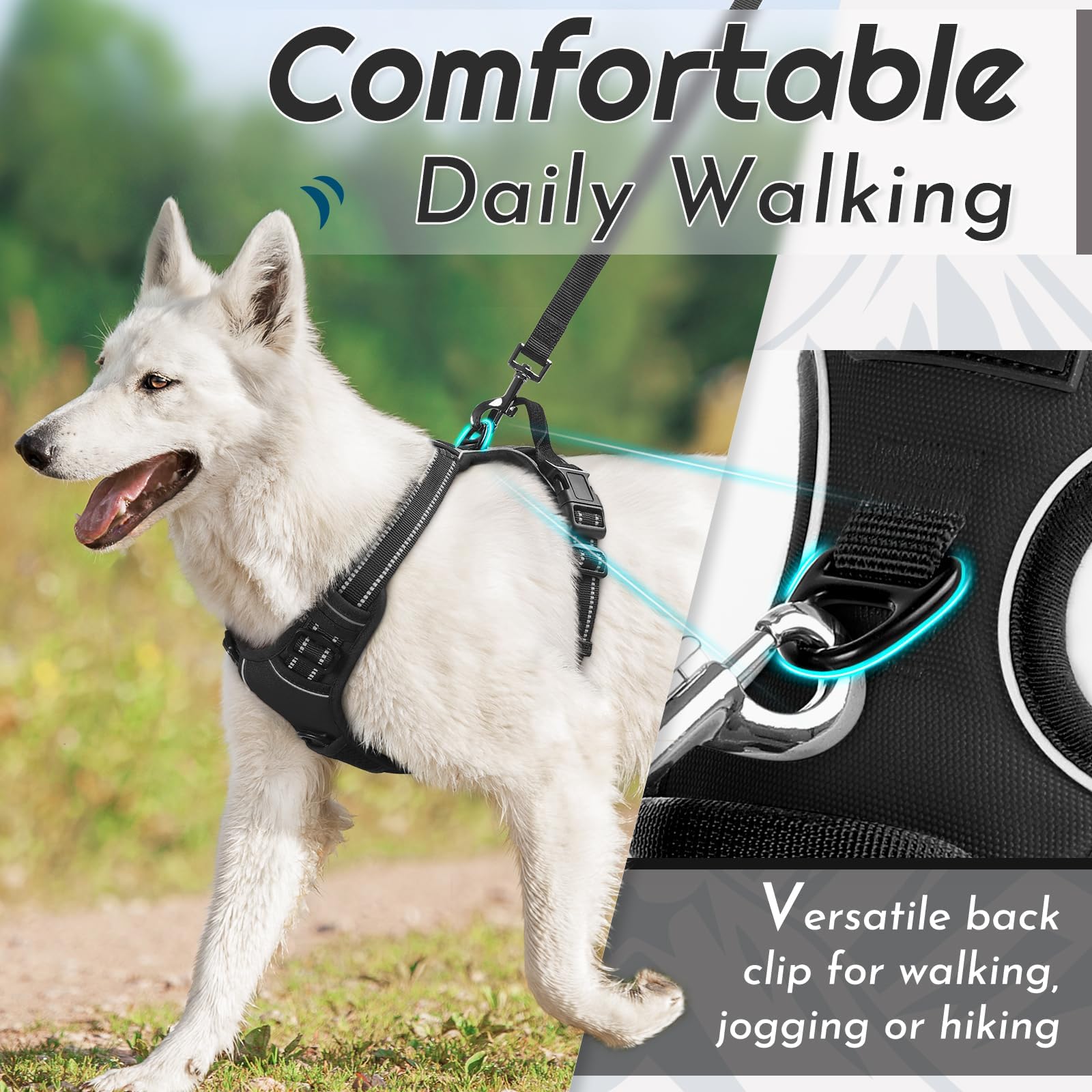 Eagloo Pettorina Cane Taglia Media, Pettorina ad h Antifuga, Imbracatura per Cani Anti Tiro con Doppio Gancio, Imbracatura Robusto e Regolabile per Addestramento Passeggiate, M, Nera