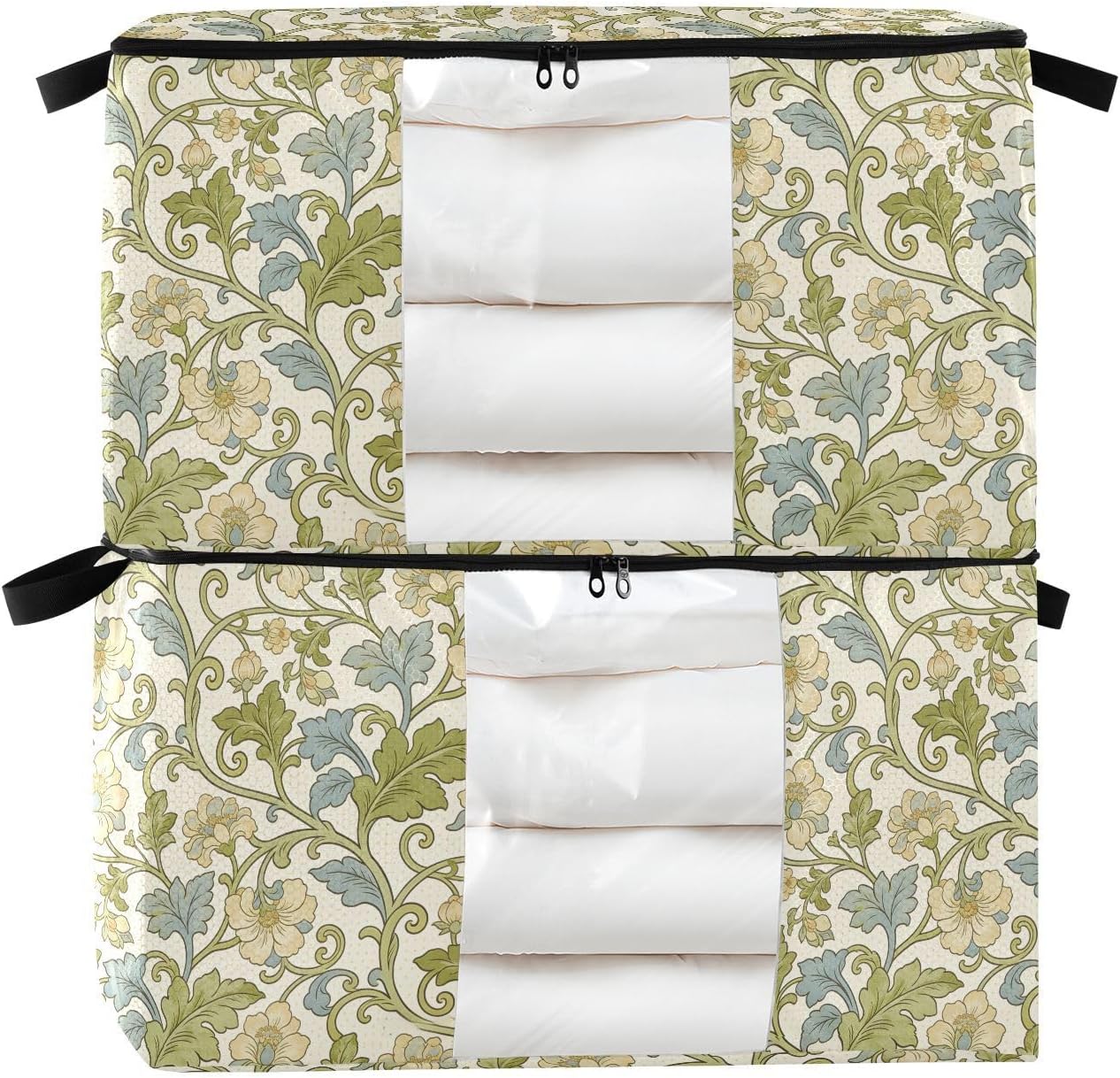 2 Pack Bed Sheets Organizer For Closet Foldable Retro Beige Flowers William Morris Closet Storage Boxes Foldable Bookshelf Organizer Large Storage Bins S
