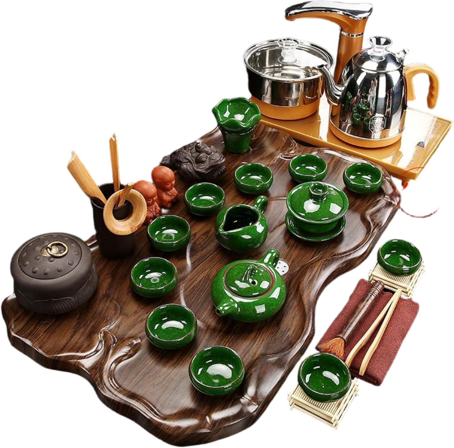 MOYEE Chinese Gongfu Tea Set,Home,Gifting and Office 套装家用分体式茶盘 Chinese Gongfu Tea Tray Solid Wood Tea Tray 实木茶台 Fully Automatic Tea Set,全自动电磁炉简约喝茶海小型 A342