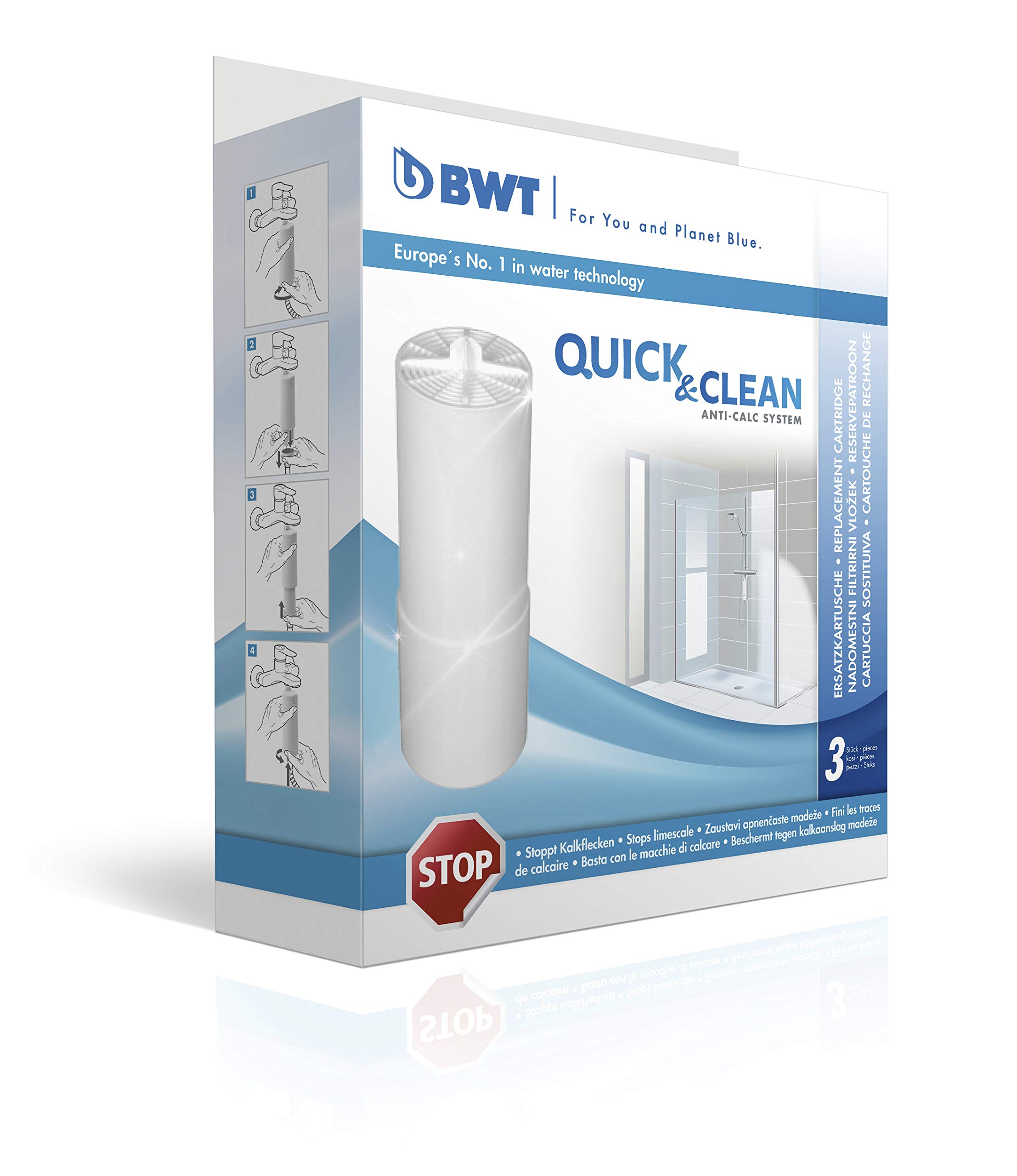 BWT Filterkartuschen für Quick & Clean Antikalk-Filtersystem | Duschfilter für ein schönes kalkfreies Bad mit weniger Putzaufwand | Vorratspack - 3 Stück