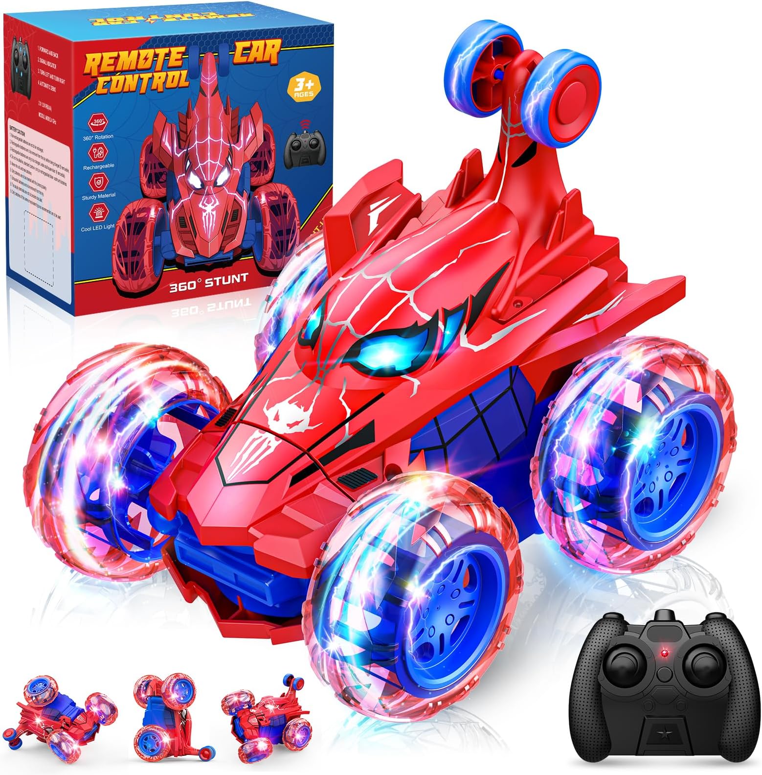 Spider remote control car rc cars toys,Cool rechargeable stunt rc car with 360 flips 4WD wheel with bright light,Fun outdoor toys gifts for kids birthday or Chritmas age 4 5 6 7 8 9 10 11 12 years old
