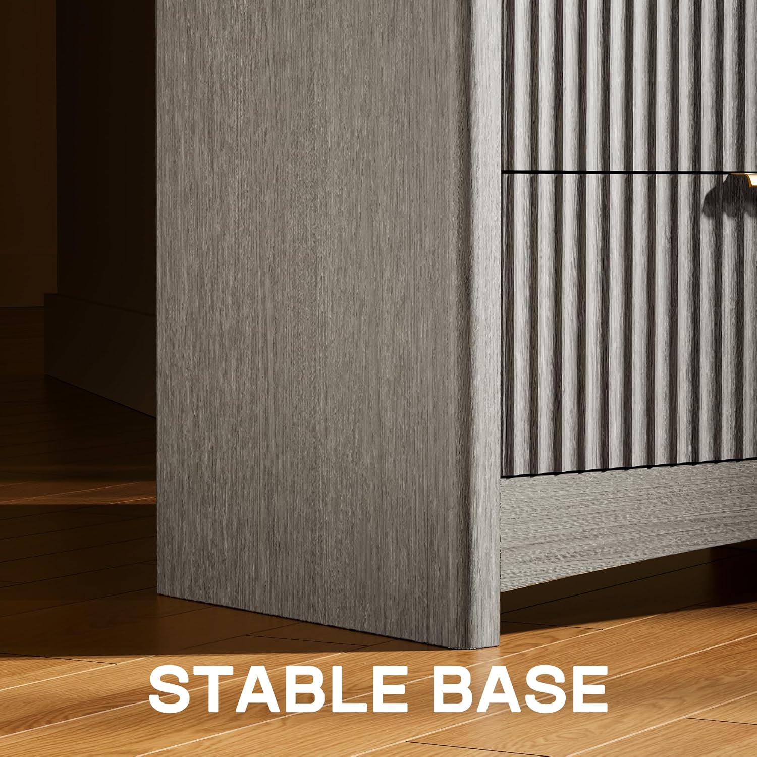Marsail Fluted 8-Drawer Wide Wooden Dresser, Smooth Gliding Drawers & Large Capacity Storage Space, Modern Organizer Cabinet for Bedroom or Hallway, Light Grey
