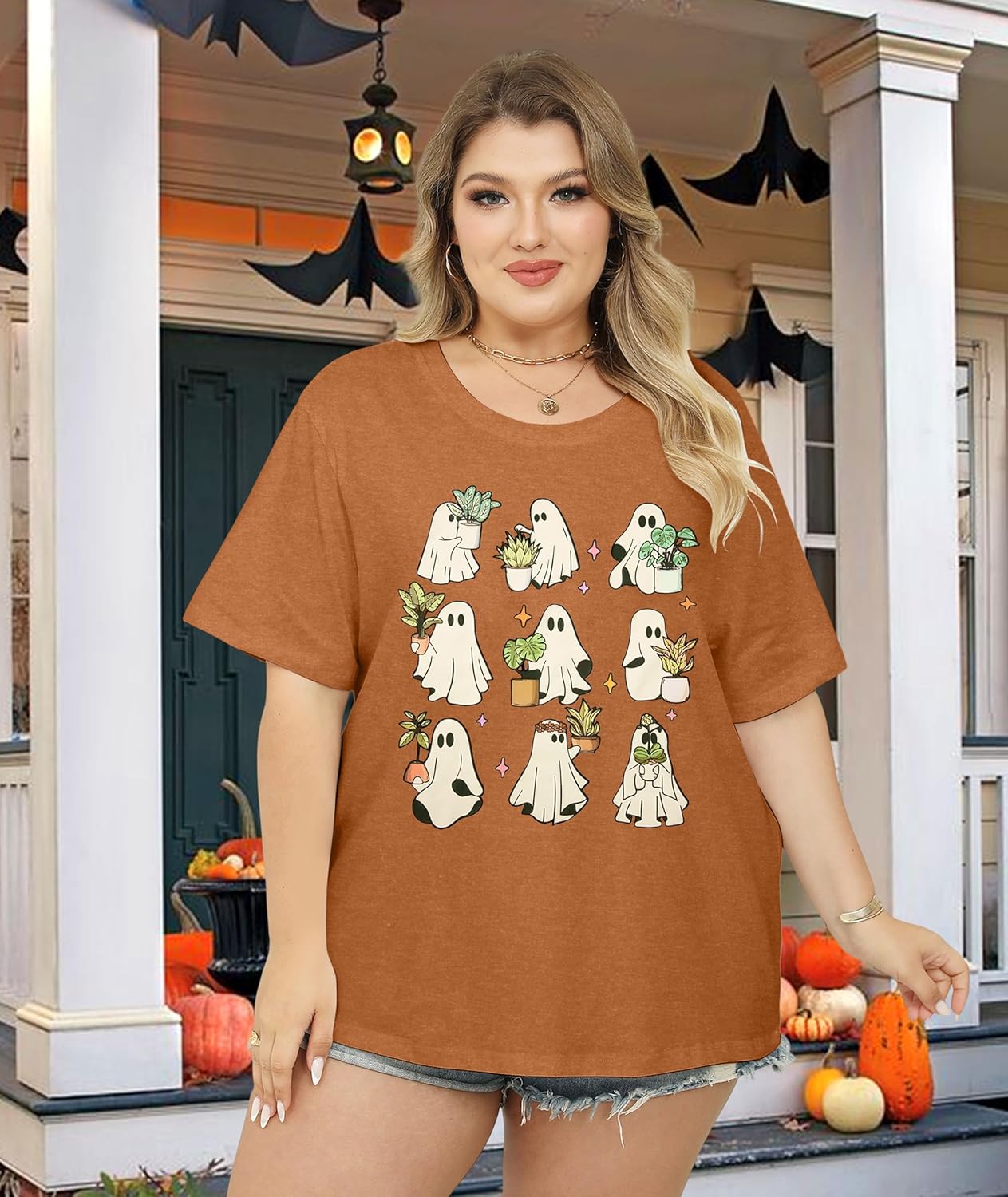 Plus Size Halloween Shirts for Women Funny Ghost Shirt Funny Spooky Season Short Sleeve Pumpkin Graphic Tee Tops - Image 5