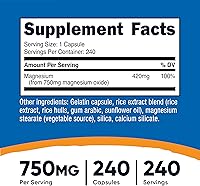 Vista 2 de Nutricost Óxido de magnesio 750 mg, 240 cápsulas – 420 mg de magnesio, sin OMG, sin gluten