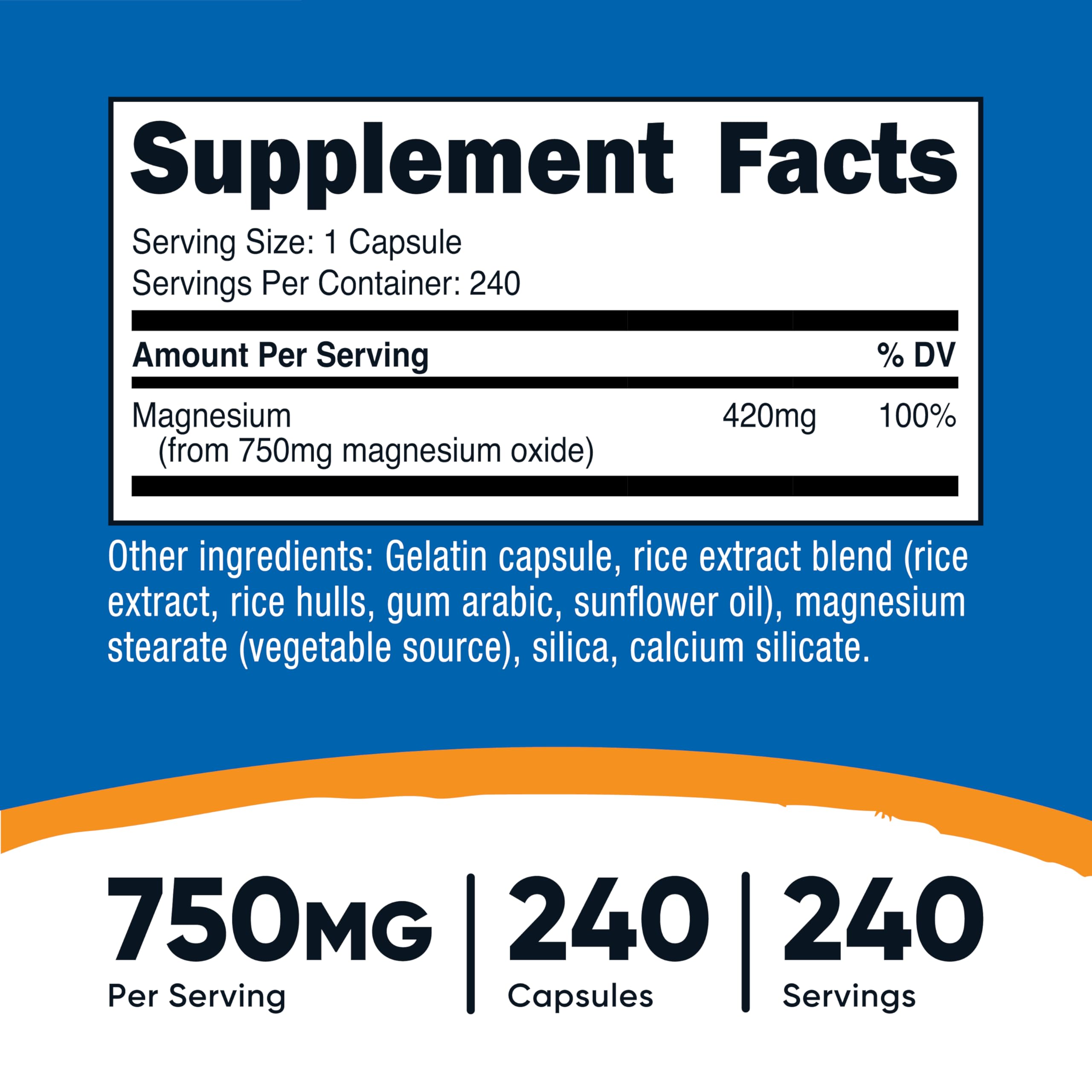 Nutricost Magnesium Oxide 750mg, 240 Capsules, 420mg of Magnesium, GMO-Free — Amazon image 2