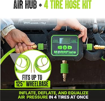 MORRFlate Air Hub + Air Hub Hoses Quad 125 Wheelbase 4 Tire Inflation Deflation System with Air Hub Automatic Digital PSI Controller High-Flow Solenoids Fast Efficient Multi Tire Inflation Deflation