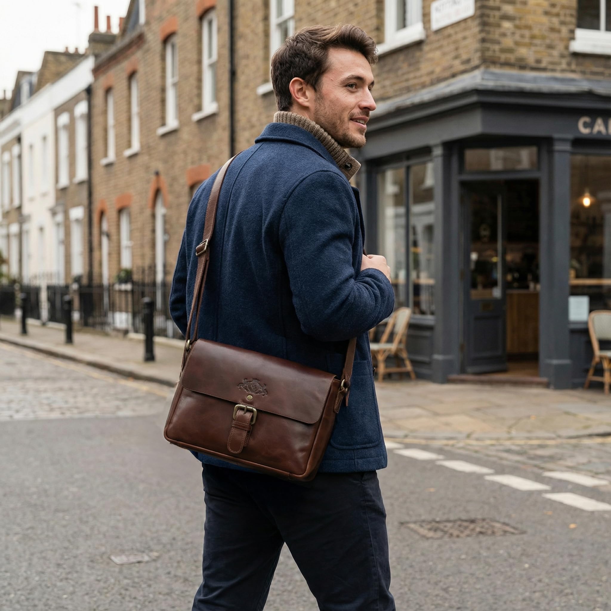 SID & VAIN kleine Messenger Bag echt Leder - Schultertasche Yale - Umhängetasche mit Schultergurt - Ledertasche Herren und Damen braun handgefertigt | Echtes Glattleder · Verstellbarer Schultergurt · Mehrere Fächer · RFID-Schutz · Alltagstauglich · Handge