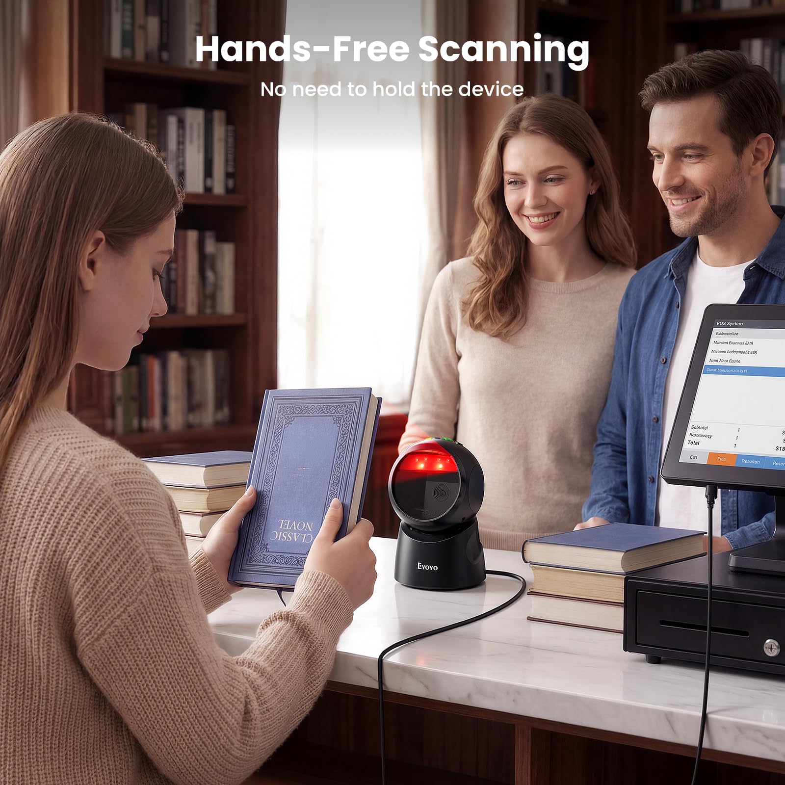 Eyoyo, lettore di codici a barre automatico omnidirezionale lettore di codici a barre 2D QR, scansione cablata per PC, punto vendita, biblioteca, libreria, minori