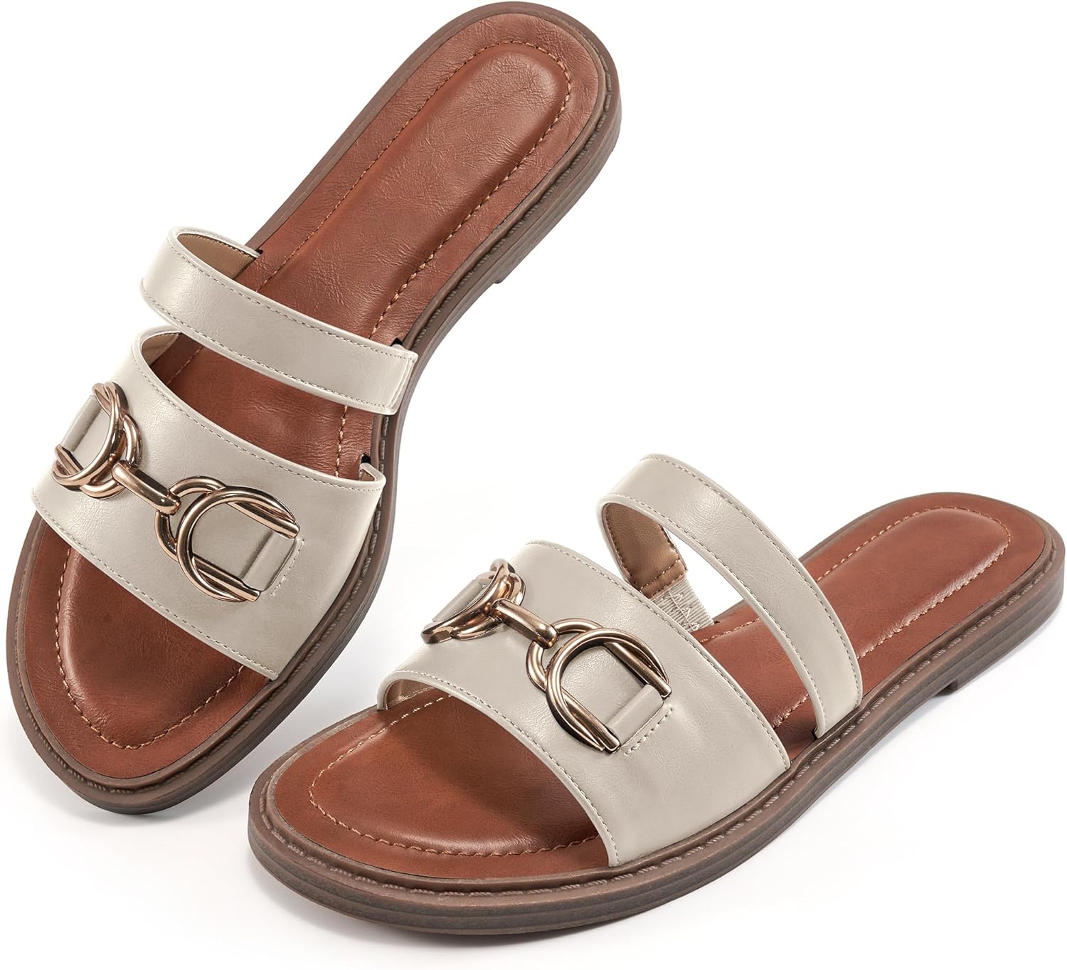 FUDYNMALC Womens Slides Sandals Dressy: Comfortable Summer Beach Flat Shoes Ladies Fashion Walking Footwear