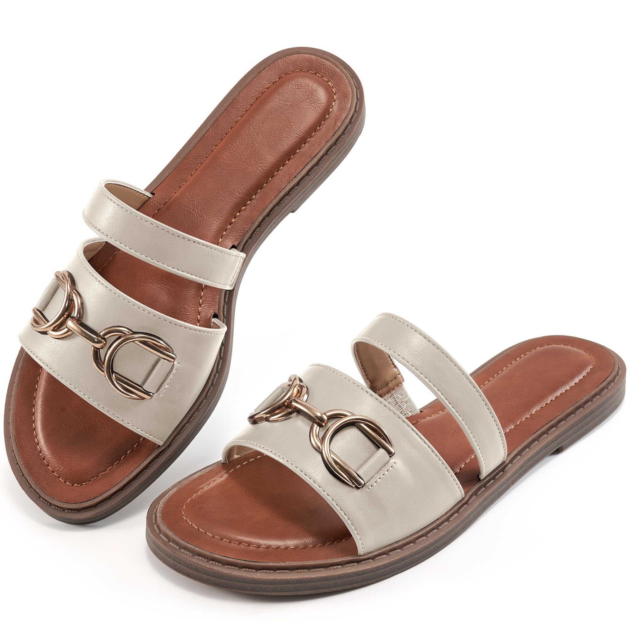 FUDYNMALC Womens Slides Sandals Dressy: Comfortable Summer Beach Flat Shoes Ladies Fashion Walking Footwear