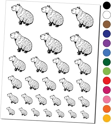 Capybara the Giant Friendly Rodent Temporary Tattoo Water Resistant Fake Body Art Set Collection - Black (One Sheet)