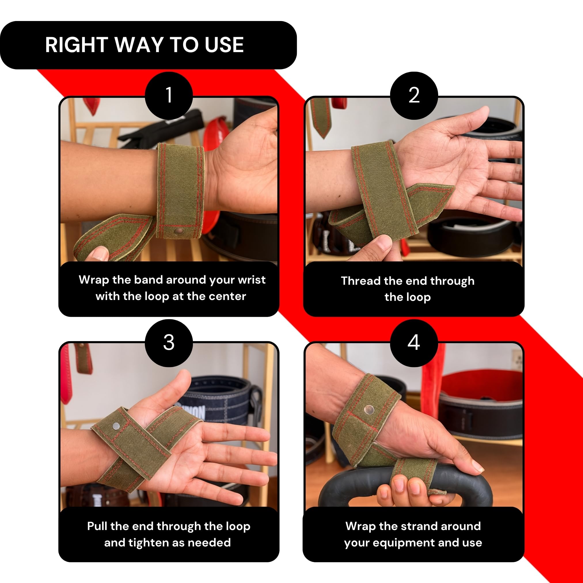 Aurion Premium Leather Lifting Straps | 1.5" Wide, 19" Long Heavy Duty Wrist Straps for Weightlifting, Deadlifts & Bodybuilding | Durable Gym Wrist Support for Men & Women (Olive Green) 3