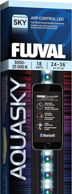 Fluval Aquasky 2.0 Luz LED para acuario con Bluetooth, 18 W, 24–36" | RGB + 6500 K blanco, aplicación controlada con clima y ciclo de luz de 24 horas, IP67 a prueba de agua, amplia extensión de luz de 120 grados